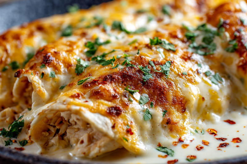 Quick and Easy Chicken Enchiladas with Creamy Sour Cream White Sauce